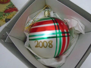 INGE GLAS Red white Green BALL GERMAN BLOWN GLASS CHRISTMAS TREE ORNAMENT 2008 - Picture 1 of 5