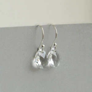 Sterling Silver Clear Crystal Teardrop Earrings, Dainty Tiny Pear Drop, Ladies - Picture 1 of 8