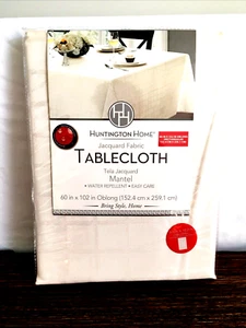 Tablecloth Tan Huntington Home 60x102 Oblong Brand New Jacquard Designer Fabric - Picture 1 of 5