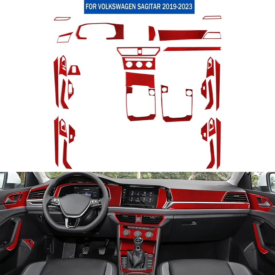 37 комплектов красной внутренней отделки из углеродного волокна для VW Jetta MK7 2019-2023 - Изображение 1 из 4