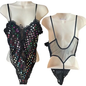 Velvet Lace Trim Medium Bodysuit reflective Colorful Polka Dot Lingerie Teddy - Picture 1 of 16
