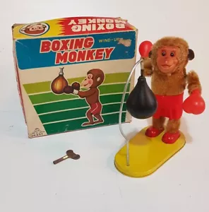 MM Japan Boxing Monkey Wind Up Singe boxeur jouet mécanique boite d'origine boxe - Foto 1 di 11