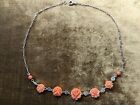 Very Pretty Vintage 1930s/40s Celluloid Coral Roses And Silver Tone Metal...