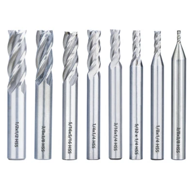 Juego de 8 brocas de vástago recto HSS fresadoras de extremo de 4 flautas 1/16"-1/2"" Foto 1 de 4