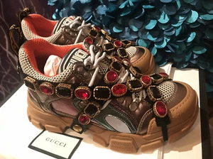 HOT Gucci Flashtrek Bronze W/Crystal Lace Up Boot Trainer Sneaker 36.5 EU/6.5 US - Picture 1 of 9