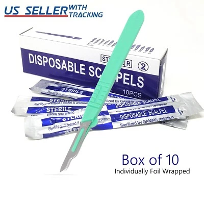 Disposable Scalpel Blades #15 Carbon Steel Sterile Surgical w/ Graduated Handle - Image 1 of 3