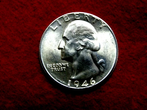 1946 D 25C WASHINGTON UNC 90% SILVER QUARTER ITEM #42R Cover