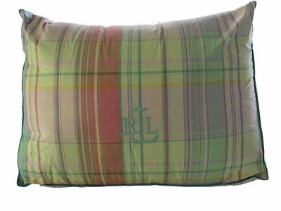 Ralph Lauren Pastel University Plaid Bolster Wedge Pillow Pink/Lime/Lavender - Image 1 of 4