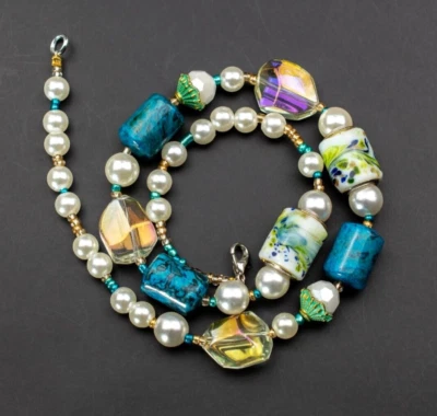 Colar gargantilha colorido de várias contas e pérolas, joias feitas à mão Y2K - Imagem 1 de 4