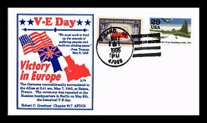 US COVER WWII V-E DAY VICTORY IN EUROPE 50TH ANNIVERSARY THERMOGRAPHED CACHET