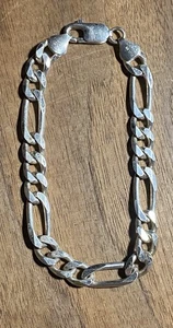 "Pulsera vintage de plata de ley 925 Italia cadena Figaro 7,6 mm 7"" firmada" - Imagen 1 de 8