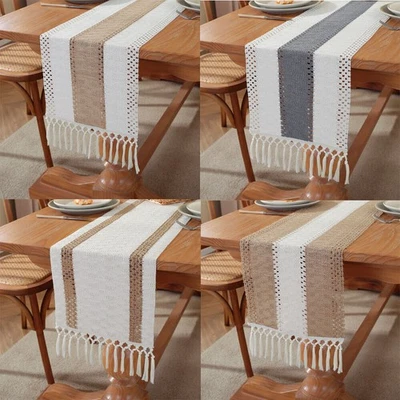 Cotton Linen Macrame Woven Table Runner Placemat Table Cloth Dining Party Decor - Image 1 of 4