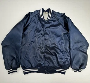 Vintage Hartwell Satin Varsity Bomber Jacket Navy Made In USA Men's Size L - Picture 1 of 21