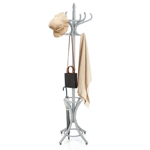 Topbuy freistehende Garderobe Massivholz Kratzbaum mit 12 Haken & Schirmhalter - Bild 1 von 8