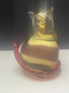 Large Vintage Murano Italy Amber Art Glass Cat 8 Inches Tall 4 Pounds - Picture 1 of 7