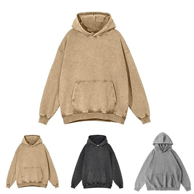 Retro Washed Hoodie Men Unisex Loose Fit Distressed Everyday Sweatshirt - Image 1 of 4