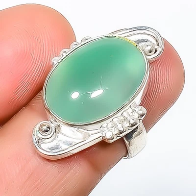 Anillo de joyería enchapado en plata con piedras preciosas de ónix verde natural s.7 TR7508-1020 Foto 1 de 3