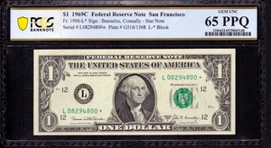 1969 C $1 FEDERAL RESERVE NOTE SAN FRANCISCO FR.1906-L* PCGS B GEM UNC 65 PPQ - Picture 1 of 4