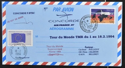 Letrero de piloto de Egipto a FRANCIA 1994 AF CONCORDE alrededor del mundo vuelo cubierta FFC Foto 1 de 3