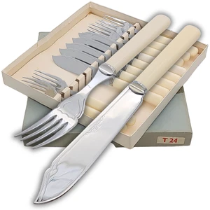 Vintage Sheffield Chrome Plated Fish Cutlery Set 6 Knives & 6 Forks Boxed - Picture 1 of 18