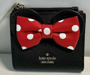 Kate Spade New York kleine Disney Saffiano schwarze Leder-Geldbörse mit Druckknopf und Dreifachfaltung neu ohne Etikett - Bild 1 von 11