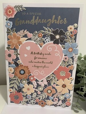 GRANDDAUGHTER GRANDAUGHTER HAPPY BIRTHDAY CARD -INSERT-NICE VERSE- Foil. - Image 1 of 3