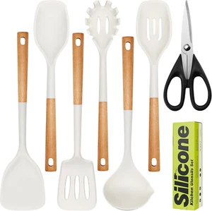 Large Silicone Cooking Utensils Set 7 Pcs, Heat Resistant Non-Stick Kitchen Uten - Picture 1 of 6