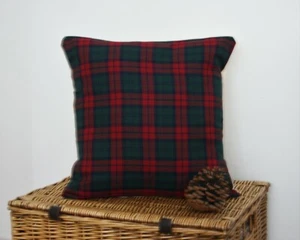 TARTAN CUSHION COVERS HANDMADE LINDSAY 16 INCH GREEN RED SCOTTISH HIGHLAND # - Picture 1 of 8