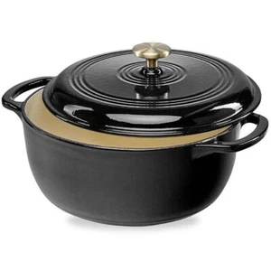 6 Quart Large Black Enamel Cast-Iron Dutch Oven Kitchen Cookware - Picture 1 of 3