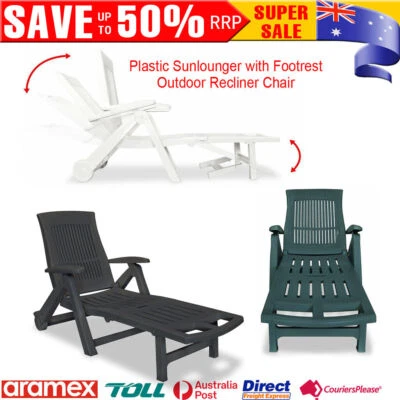 Sunlounger with Footrest Plastic Outdoor Recliner Chair White Green Anthracite - image 1 of 4