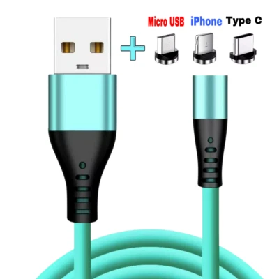 Cabo Magnetico Carga Cargador Rapido Silicone Para iPhone Samsung Android ios - Imagem 1 de 4