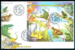 2003 Reptiles,Amphibians,Frog,Lizard,Water lily,Reptilien,Romania,Mi.Bl.334,FDC - Picture 1 of 1