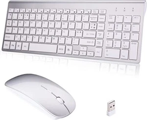 Lucloud TZ22 Wireless Keyboard and Mouse Combo Full Size Slim UK QWERTY Silver - Bild 1 von 9
