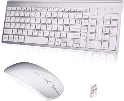 Full Size Wireless Keyboard and Mouse Combo Slim 2.4Ghz UK QWERTY Layout Silver - Image 1 of 4