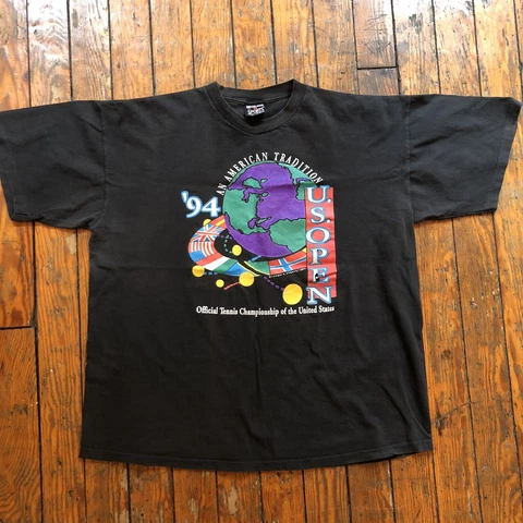 US Open Tennis 1994 Vintage T-shirt Black Single Stitch Graphic XL Made in USA Cover