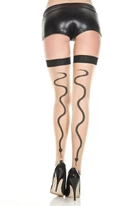 Sheer Nude Black Wavy Snake Design Stockings Sexy Designer Ladies Lingerie P4154 - Picture 1 of 4