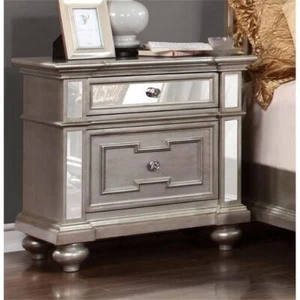 Furniture of America Farrah Transitional Wood 2-Drawer Nightstand in Silver - Picture 1 of 9