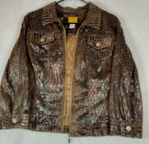 Ruby Rd. Woman Black and Brown Zip Front Jacket Lightweight 3/4 Sleeves Size 14 - Picture 1 of 17