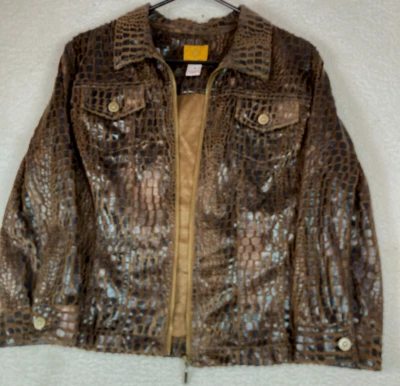 Ruby Rd. Woman Black and Brown Zip Front Jacket Lightweight 3/4 Sleeves Size 14 - Image 1 of 4