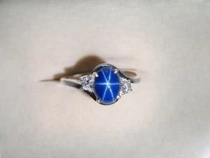 Lab Created Lindy Star Ring 925 Sterling Silver Blue Star Sapphire Ring for Gift - Picture 1 of 5