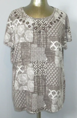 Basic Editions Brown Geometric Shirt Womens 1X Chest 48 Embellished 212-29497 - Image 1 of 4