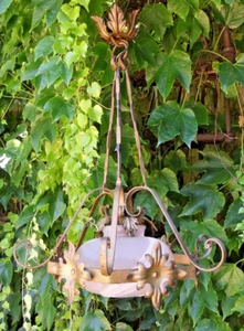Antico piccolo lampione lampadario in bronzo ampolla in opalina stile Liberty  - Picture 1 of 8