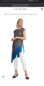 Halston Heritage assymeteical  hem blouse unwashed satin small. sea grass black - Picture 1 of 11