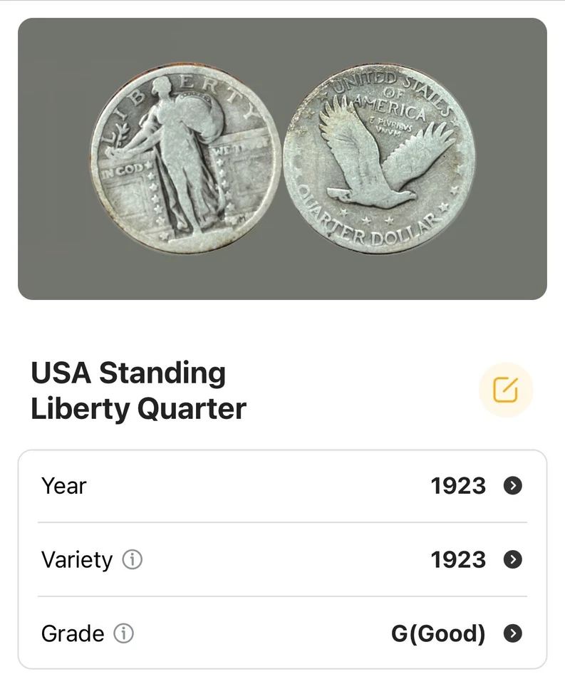 1923 G USA Standing Liberty Quarter     LOT #74 - Image 1 of 1