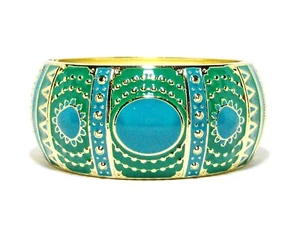Green and Blue Enamel Cuff Bracelet with Gold Deco Accents + FREE GIFT - Picture 1 of 5