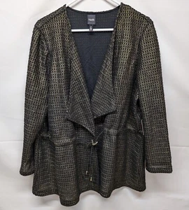 Rafaella Black Gold Metalic Open Cardigan Jacket Drawstring Waist Women's 1X NWT - Picture 1 of 8