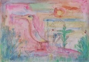 Paul Klee - 'Vogel Pep' Rare Artwork Watercolour Painting ~ Signed - Picture 1 of 17
