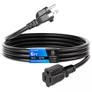 islewire 6 FT Outdoor Extension Cord Waterproof Black 3-Prong Power Cord 16 A... - Picture 1 of 7