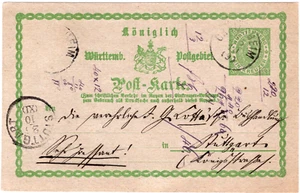 WÜRTTEMBERG Postkarte P 12/01 II CRAILSHEIM - STUTTGART; 25 - 10 - 1874 - Picture 1 of 1