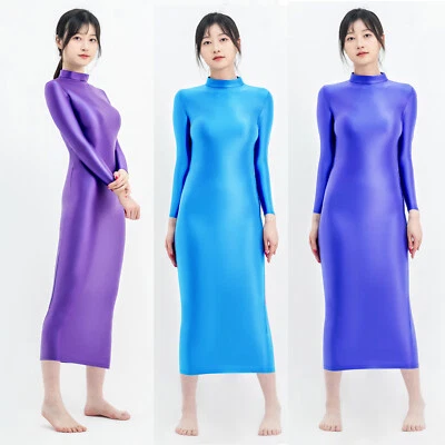 Women's Shiny Glossy Sexy Dress One-step Skirt Holiday Spandex Bodycon Slim S-3X - Image 1 of 4